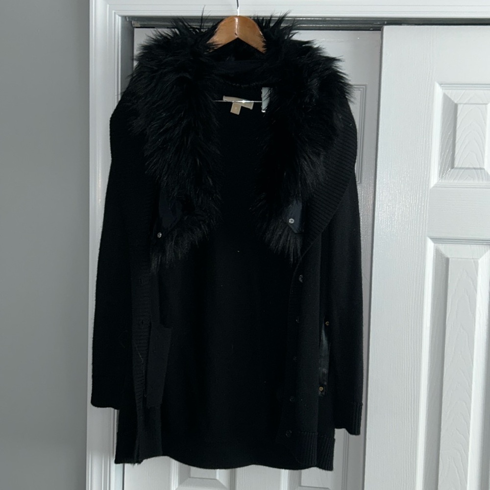 Michael Kors sweater duster with optional faux fur collar